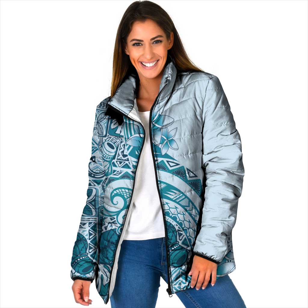 Aloha Hawaii Tapa Padded Jacket Cool Turquoise Hawaiian Ipu - Polynesian Pride
