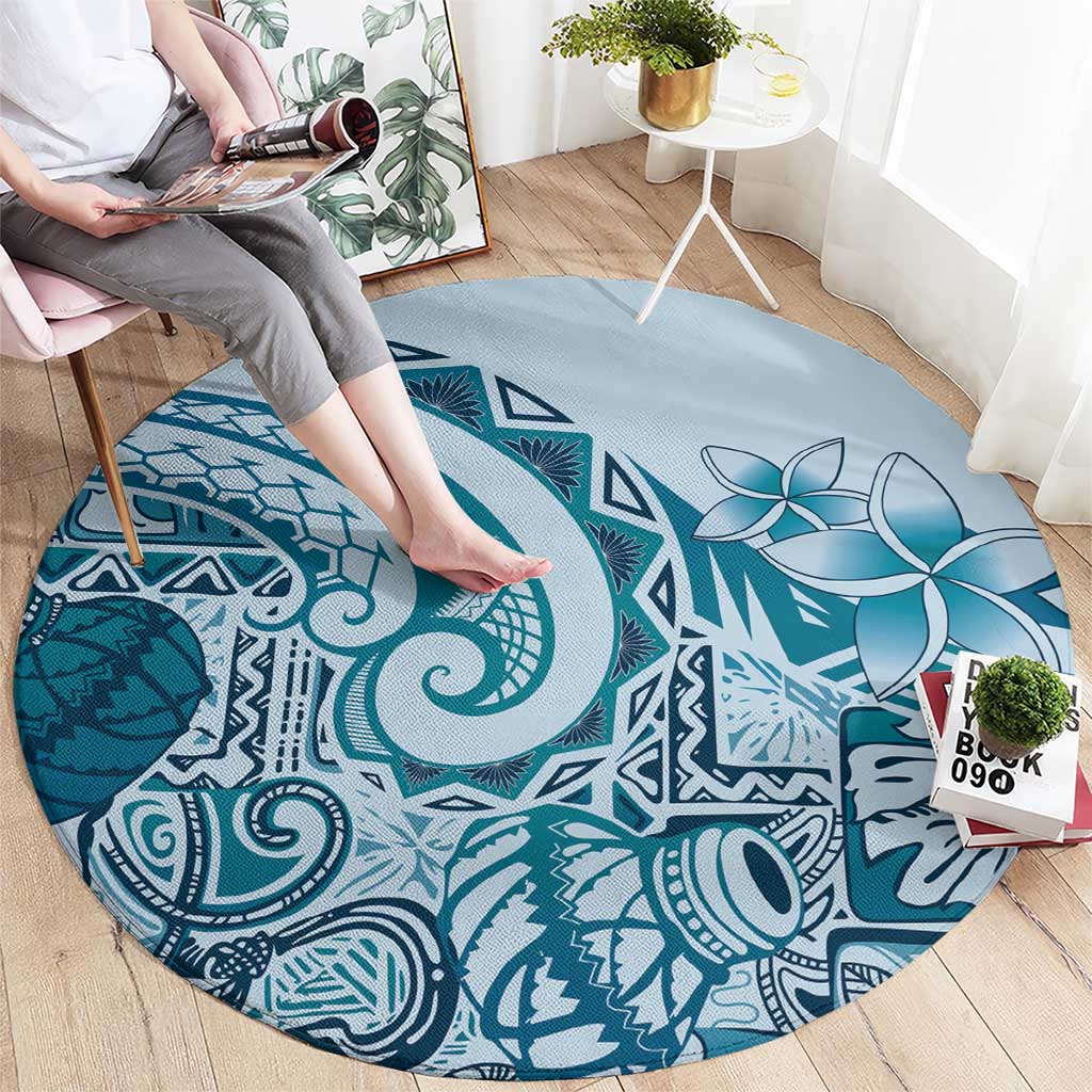 Aloha Hawaii Tapa Round Carpet Cool Turquoise Hawaiian Ipu - Polynesian Pride