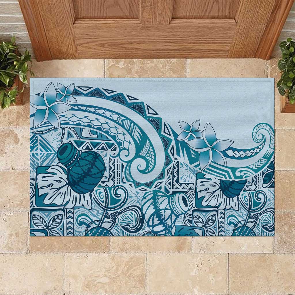 Aloha Hawaii Tapa Rubber Doormat Cool Turquoise Hawaiian Ipu LT7 Turquoise - Polynesian Pride