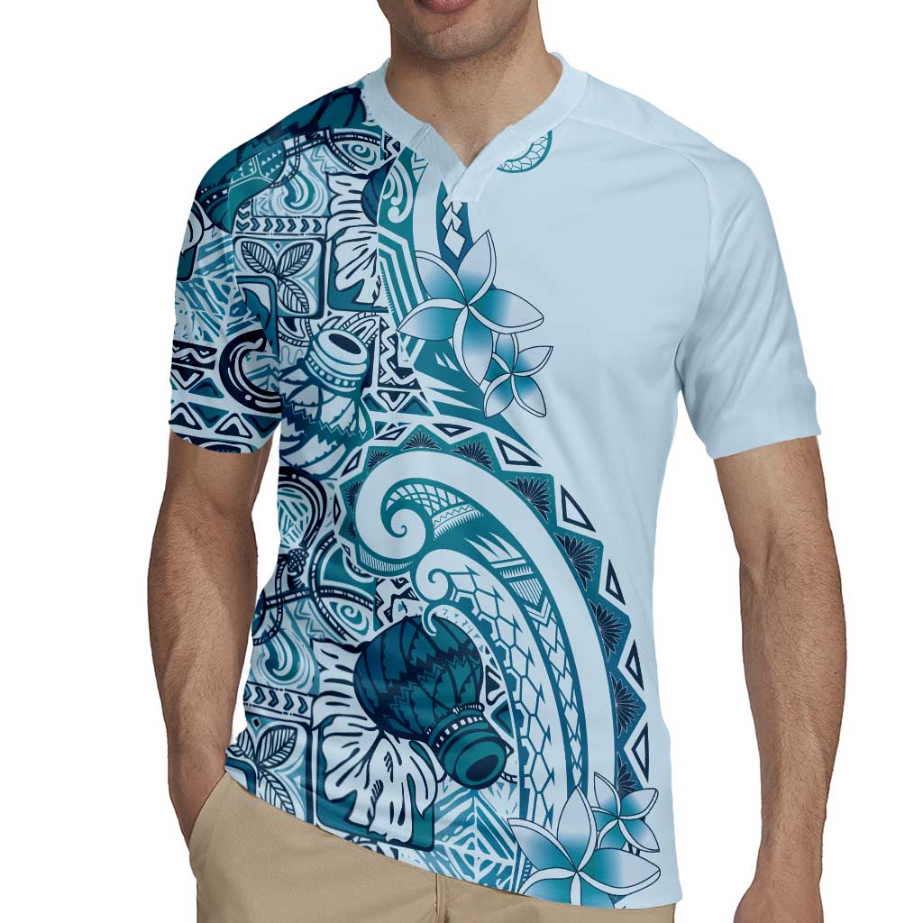 Aloha Hawaii Tapa Rugby Jersey Cool Turquoise Hawaiian Ipu LT7 - Polynesian Pride