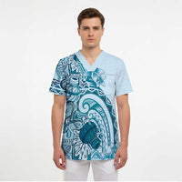 Aloha Hawaii Tapa Scrub Top Cool Turquoise Hawaiian Ipu - Polynesian Pride