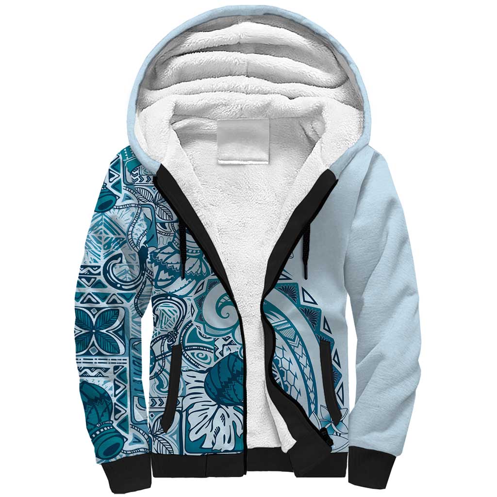 Aloha Hawaii Tapa Sherpa Hoodie Cool Turquoise Hawaiian Ipu LT7 Unisex Turquoise - Polynesian Pride