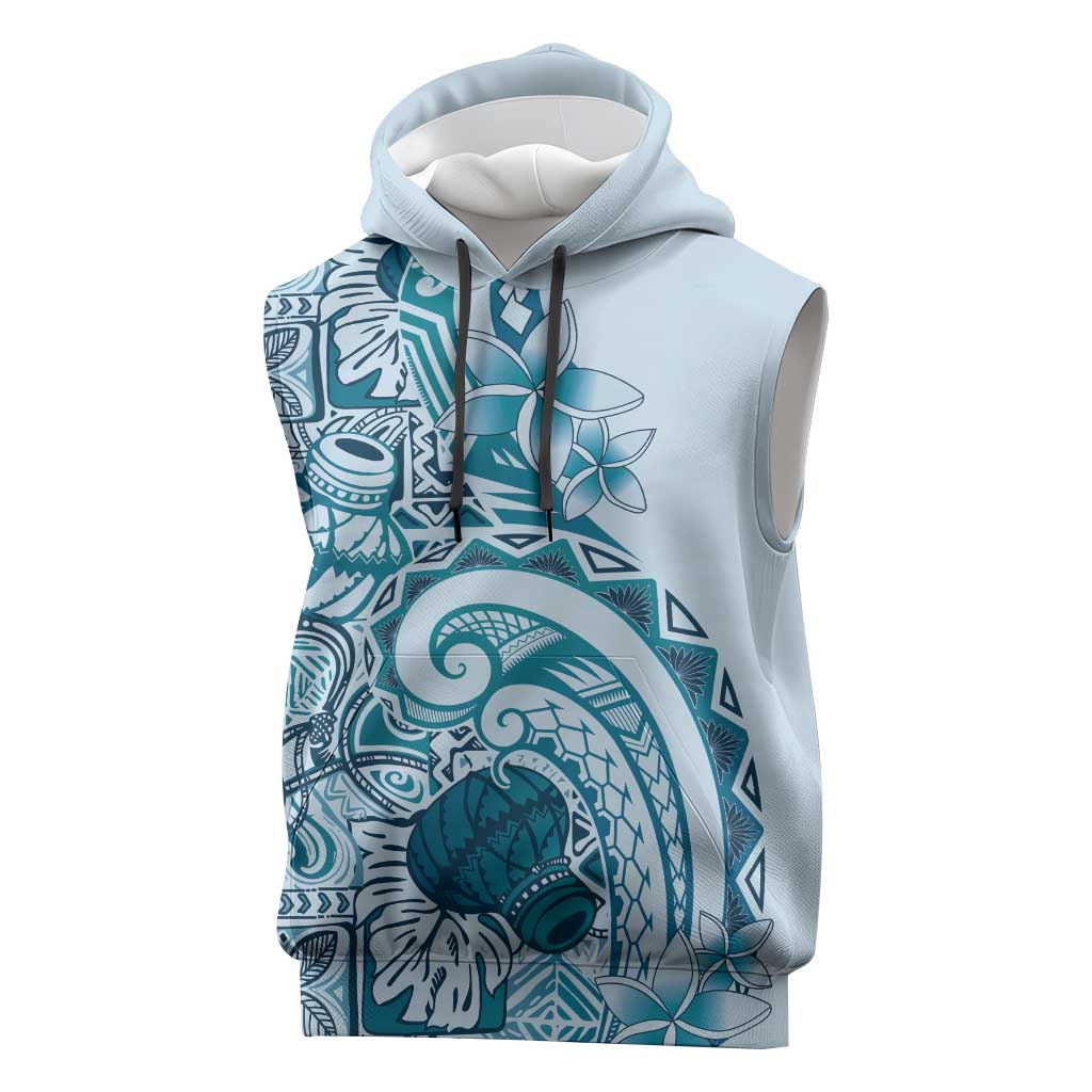 Aloha Hawaii Tapa Sleeveless Hoodie Cool Turquoise Hawaiian Ipu - Polynesian Pride