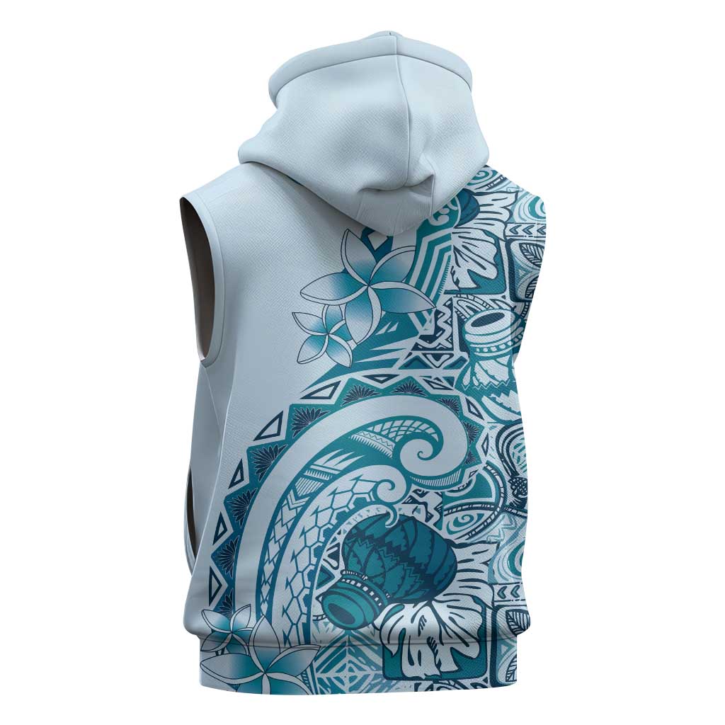 Aloha Hawaii Tapa Sleeveless Hoodie Cool Turquoise Hawaiian Ipu - Polynesian Pride