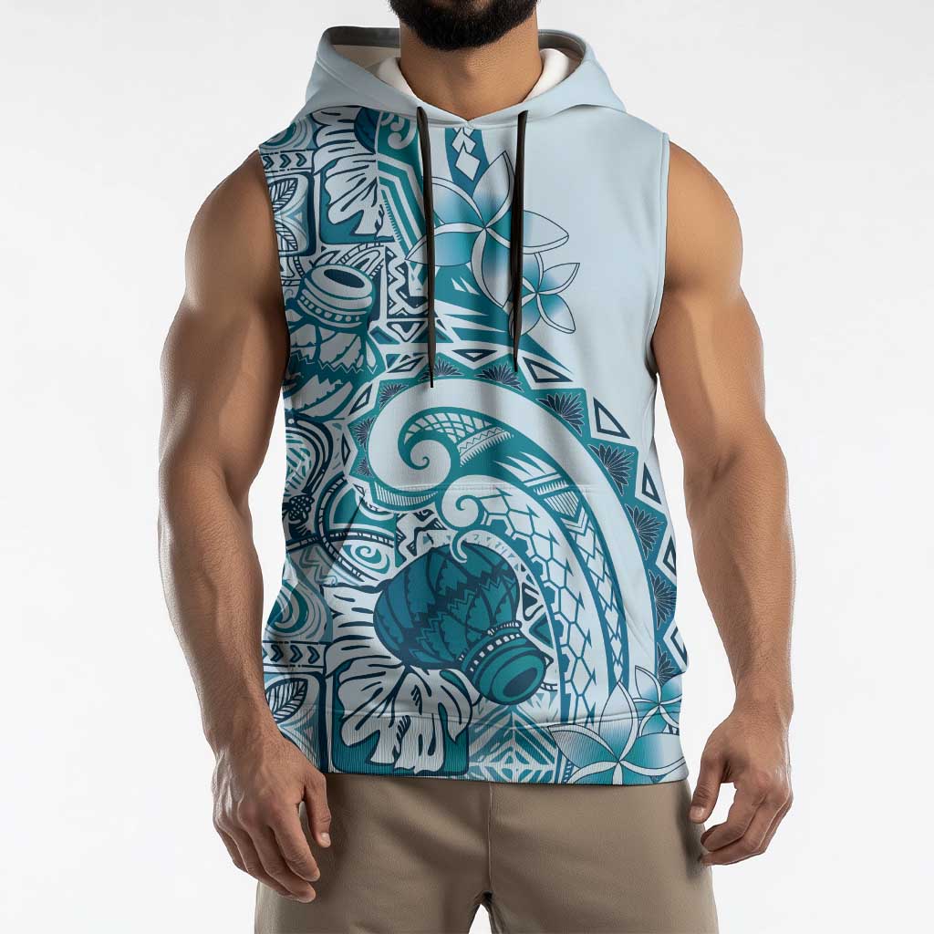 Aloha Hawaii Tapa Sleeveless Hoodie Cool Turquoise Hawaiian Ipu - Polynesian Pride