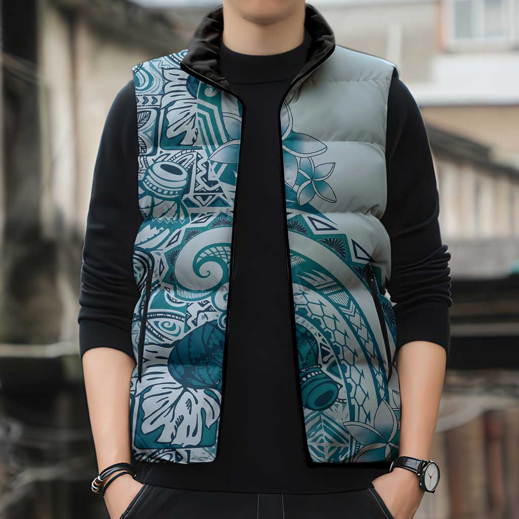 Aloha Hawaii Tapa Sleeveless Puffer Jacket Cool Turquoise Hawaiian Ipu - Polynesian Pride