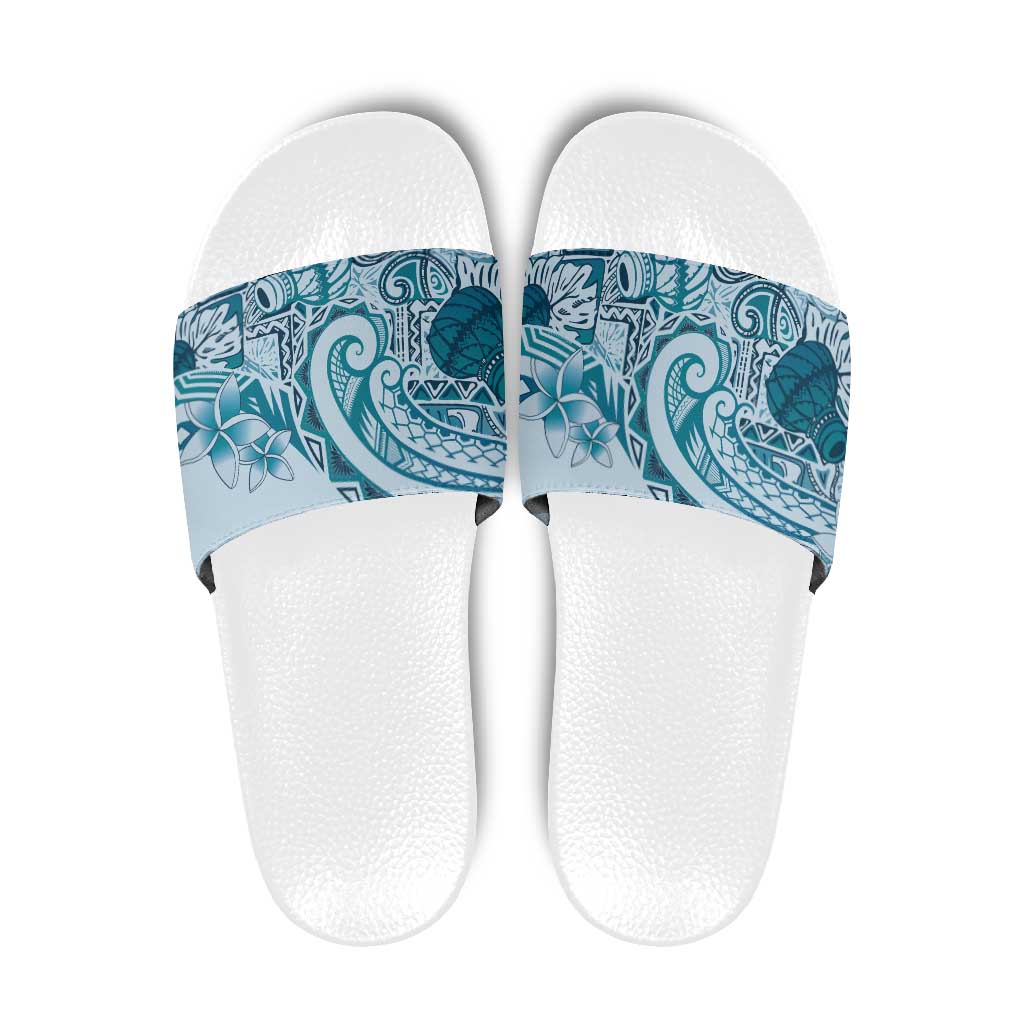 Aloha Hawaii Tapa Slide Sandals Cool Turquoise Hawaiian Ipu - Polynesian Pride