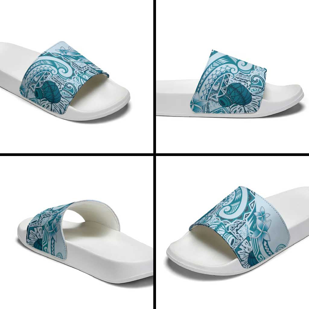Aloha Hawaii Tapa Slide Sandals Cool Turquoise Hawaiian Ipu - Polynesian Pride