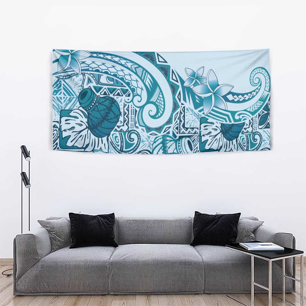 Aloha Hawaii Tapa Tapestry Cool Turquoise Hawaiian Ipu - Polynesian Pride