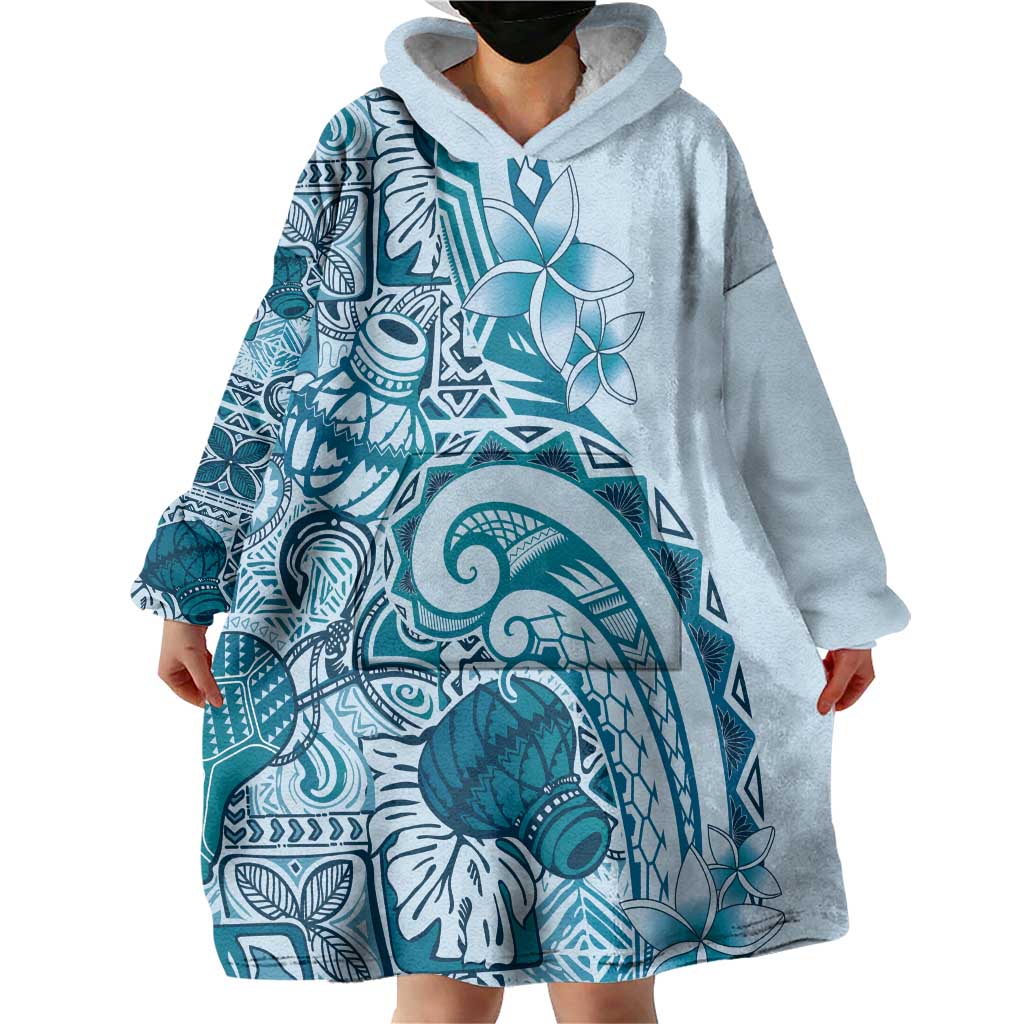Aloha Hawaii Tapa Wearable Blanket Hoodie Cool Turquoise Hawaiian Ipu LT7 - Polynesian Pride