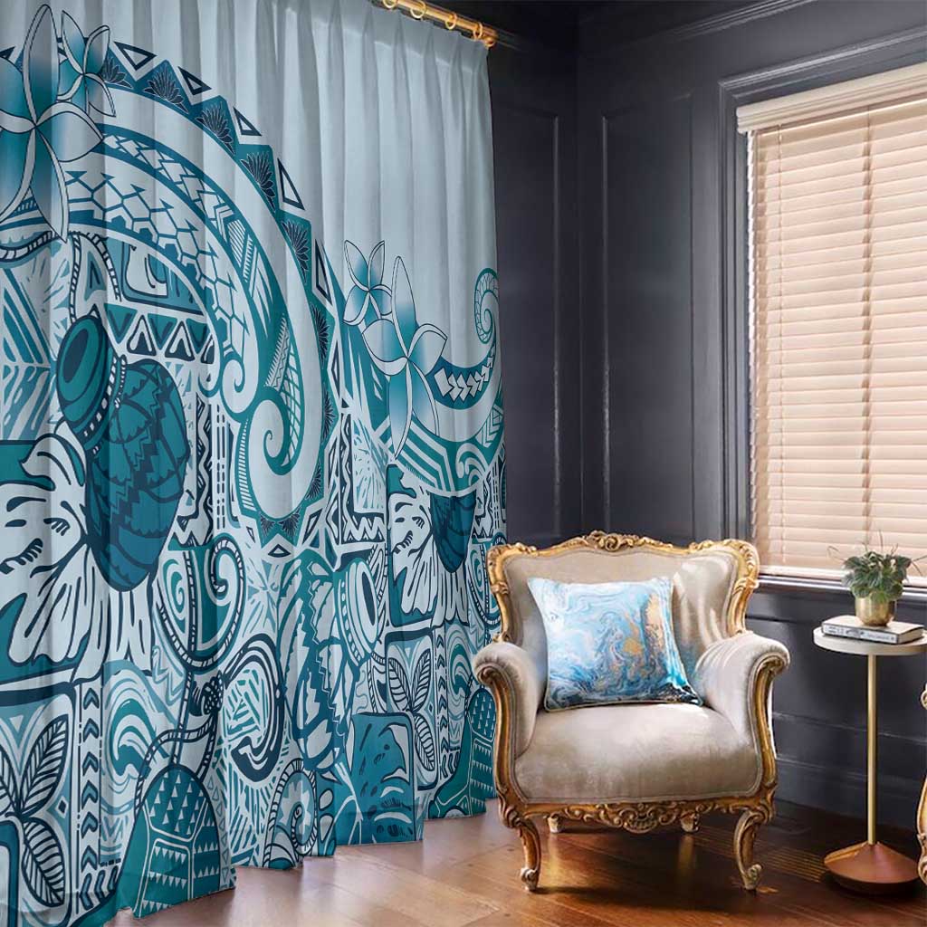 Aloha Hawaii Tapa Window Curtain Cool Turquoise Hawaiian Ipu - Polynesian Pride