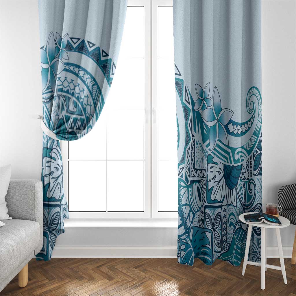 Aloha Hawaii Tapa Window Curtain Cool Turquoise Hawaiian Ipu - Polynesian Pride