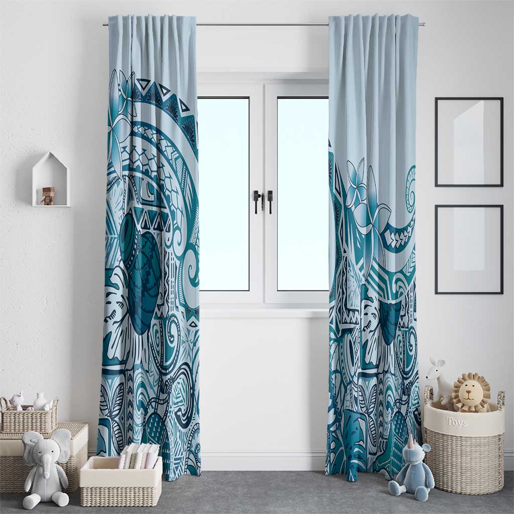 Aloha Hawaii Tapa Window Curtain Cool Turquoise Hawaiian Ipu - Polynesian Pride