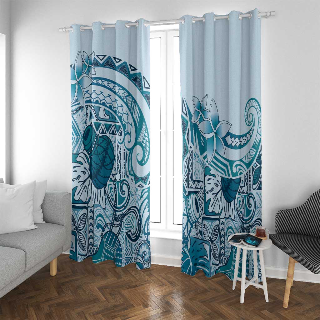 Aloha Hawaii Tapa Window Curtain Cool Turquoise Hawaiian Ipu - Polynesian Pride