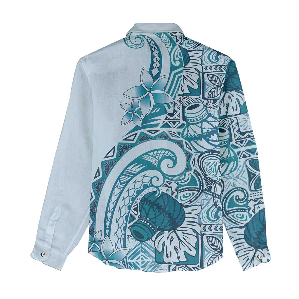 Aloha Hawaii Tapa Women Casual Shirt Cool Turquoise Hawaiian Ipu - Polynesian Pride