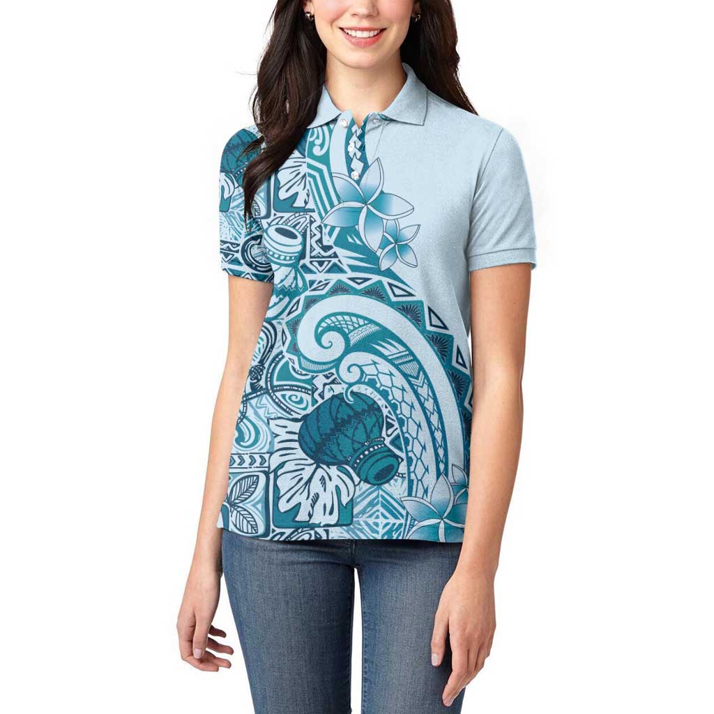 Aloha Hawaii Tapa Women Polo Shirt Cool Turquoise Hawaiian Ipu - Polynesian Pride