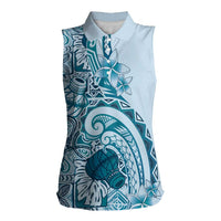 Aloha Hawaii Tapa Women Sleeveless Polo Shirt Cool Turquoise Hawaiian Ipu LT7 Female Turquoise - Polynesian Pride