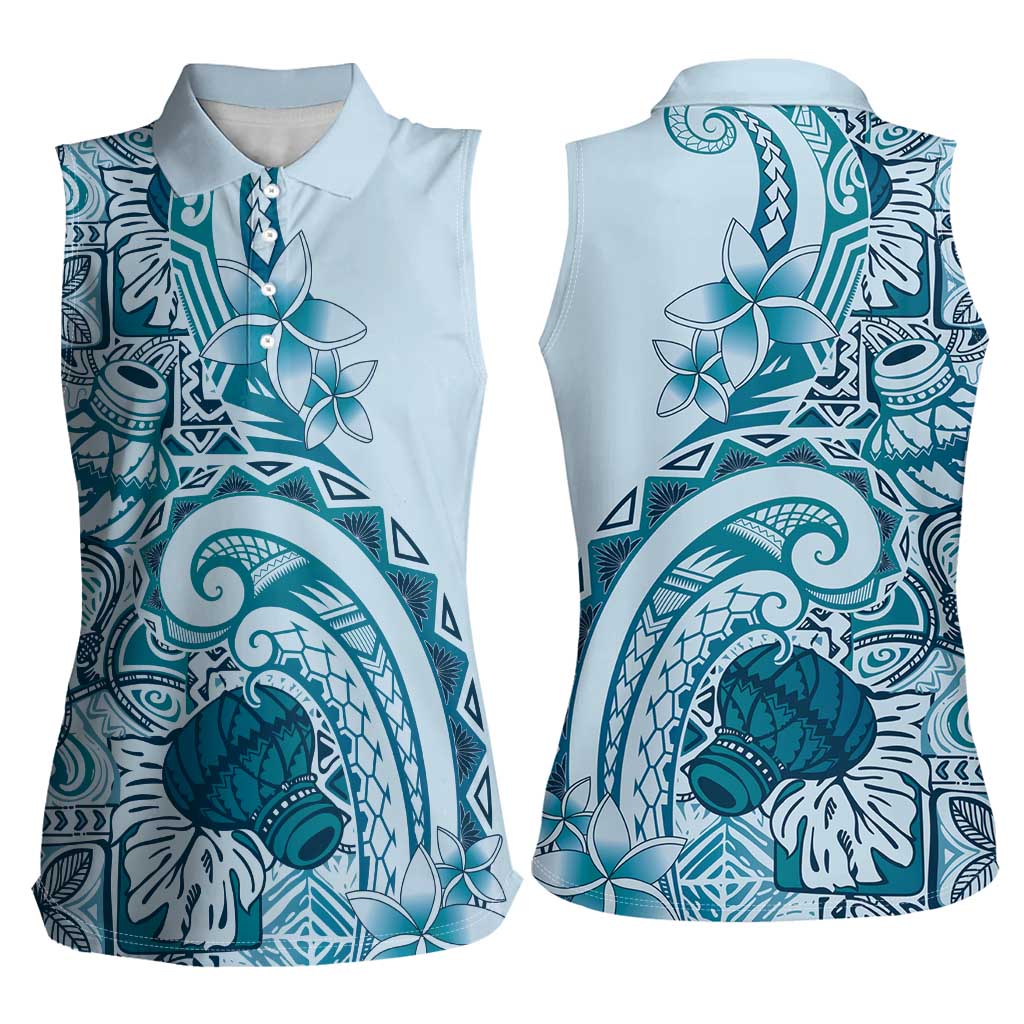 Aloha Hawaii Tapa Women Sleeveless Polo Shirt Cool Turquoise Hawaiian Ipu LT7 - Polynesian Pride