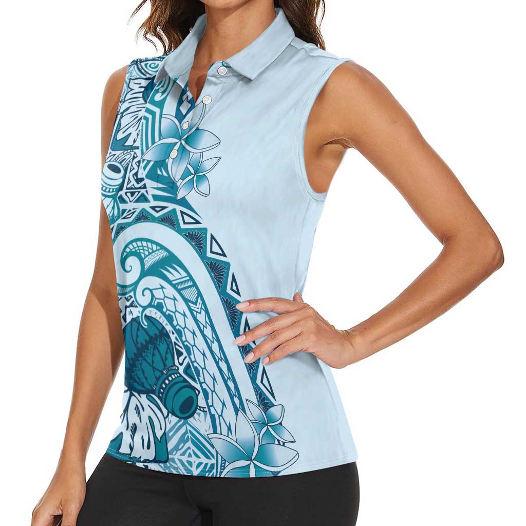 Aloha Hawaii Tapa Women Sleeveless Polo Shirt Cool Turquoise Hawaiian Ipu LT7 - Polynesian Pride