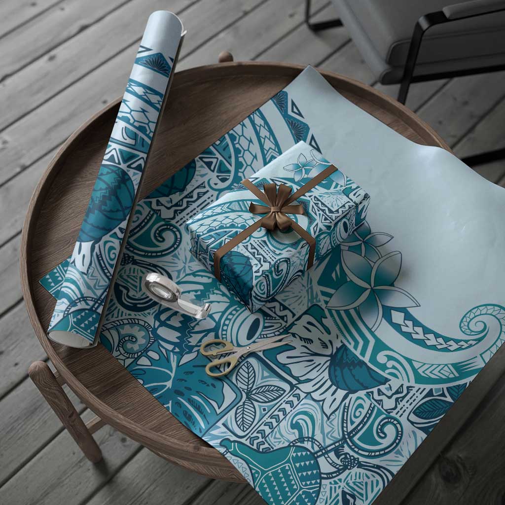 Aloha Hawaii Tapa Wrapping Paper Cool Turquoise Hawaiian Ipu