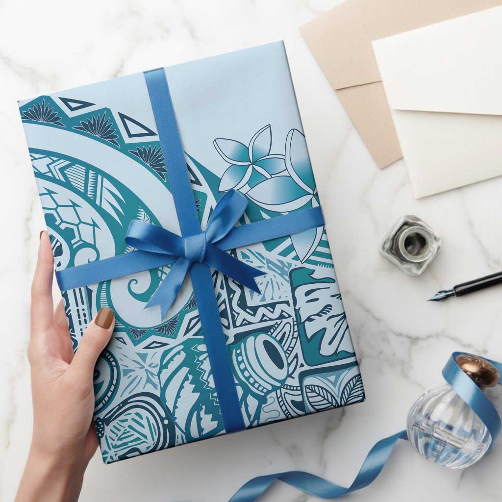 Aloha Hawaii Tapa Wrapping Paper Cool Turquoise Hawaiian Ipu