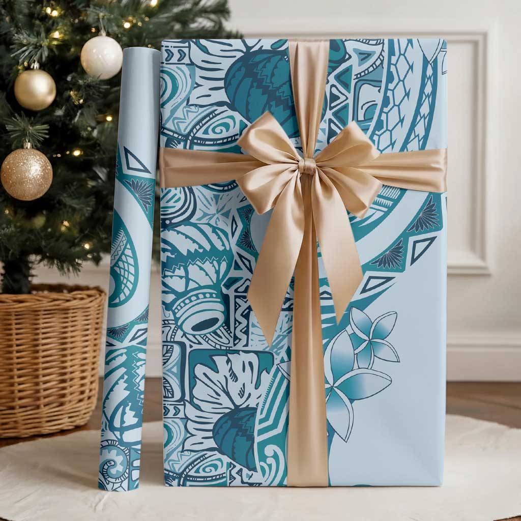 Aloha Hawaii Tapa Wrapping Paper Cool Turquoise Hawaiian Ipu