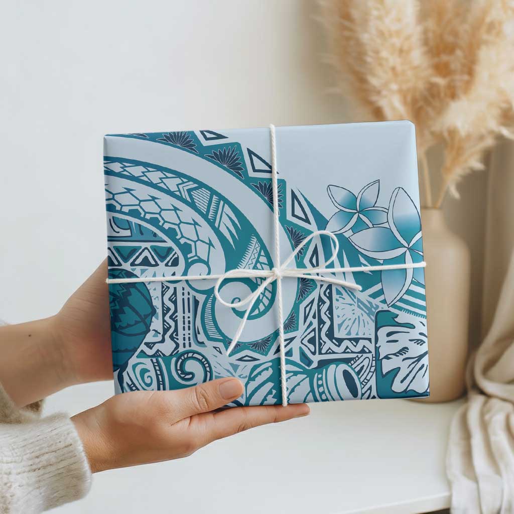 Aloha Hawaii Tapa Wrapping Paper Cool Turquoise Hawaiian Ipu