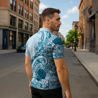 Aloha Hawaii Tapa Zipper Polo Shirt Cool Turquoise Hawaiian Ipu - Polynesian Pride