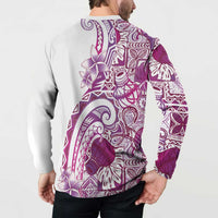Aloha Hawaii Tapa Button Sweatshirt Vibrant Fuchsia Hawaiian Ipu LT7 - Polynesian Pride