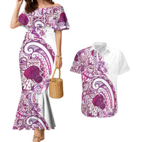 Aloha Hawaii Tapa Couples Matching Mermaid Dress and Hawaiian Shirt Vibrant Fuchsia Hawaiian Ipu - Polynesian Pride