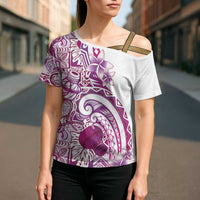 Aloha Hawaii Tapa Cross Shoulder Shirt Vibrant Fuchsia Hawaiian Ipu - Polynesian Pride