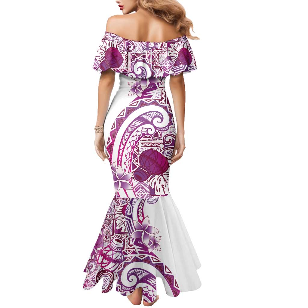 Aloha Hawaii Tapa Family Matching Mermaid Dress and Hawaiian Shirt Vibrant Fuchsia Hawaiian Ipu - Polynesian Pride