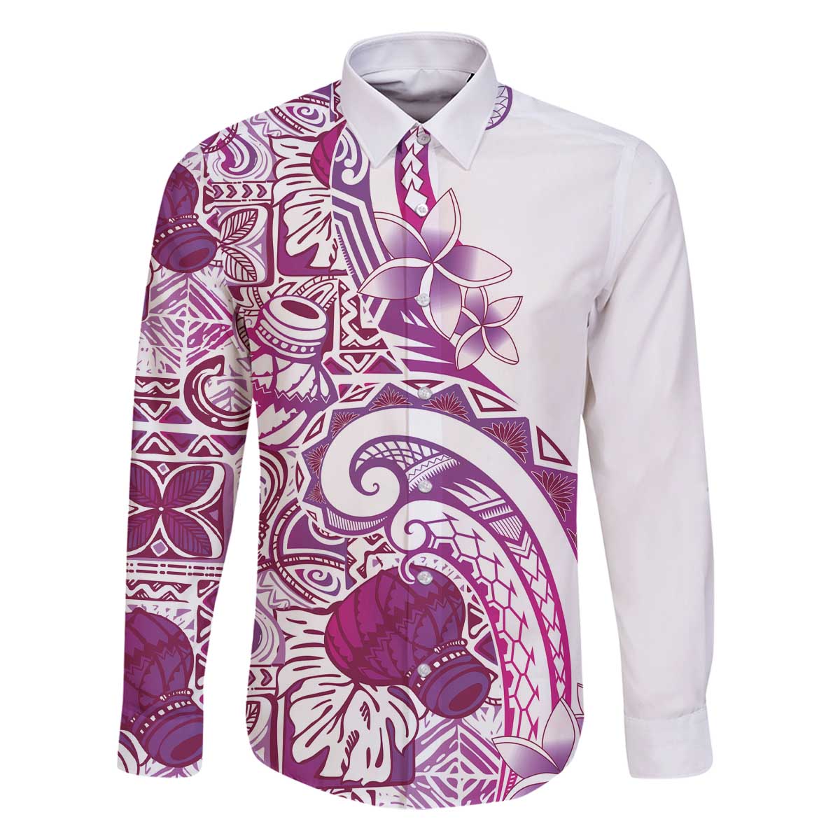 Aloha Hawaii Tapa Family Matching Off The Shoulder Long Sleeve Dress and Hawaiian Shirt Vibrant Fuchsia Hawaiian Ipu - Polynesian Pride