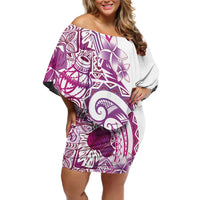 Aloha Hawaii Tapa Family Matching Off Shoulder Short Dress and Hawaiian Shirt Vibrant Fuchsia Hawaiian Ipu - Polynesian Pride