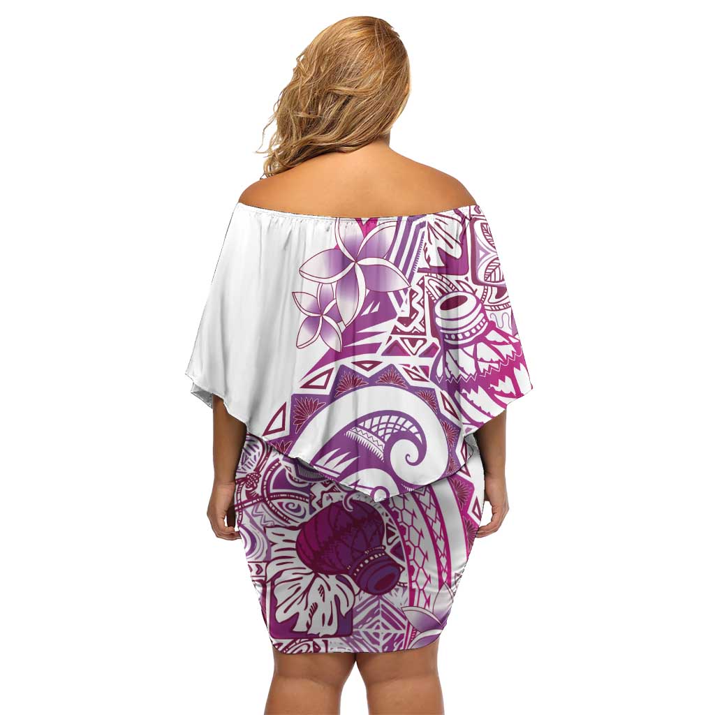 Aloha Hawaii Tapa Family Matching Off Shoulder Short Dress and Hawaiian Shirt Vibrant Fuchsia Hawaiian Ipu - Polynesian Pride