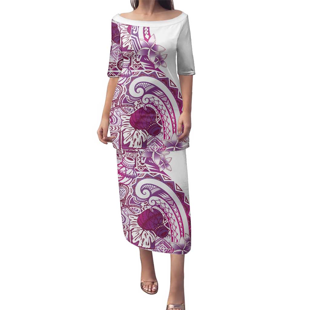 Aloha Hawaii Tapa Family Matching Puletasi and Hawaiian Shirt Vibrant Fuchsia Hawaiian Ipu - Polynesian Pride