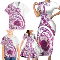 Aloha Hawaii Tapa Family Matching Short Sleeve Bodycon Dress and Hawaiian Shirt Vibrant Fuchsia Hawaiian Ipu - Polynesian Pride