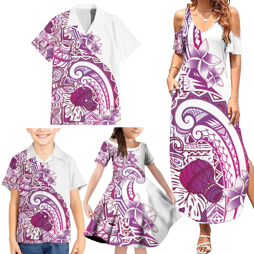 Aloha Hawaii Tapa Family Matching Summer Maxi Dress and Hawaiian Shirt Vibrant Fuchsia Hawaiian Ipu - Polynesian Pride