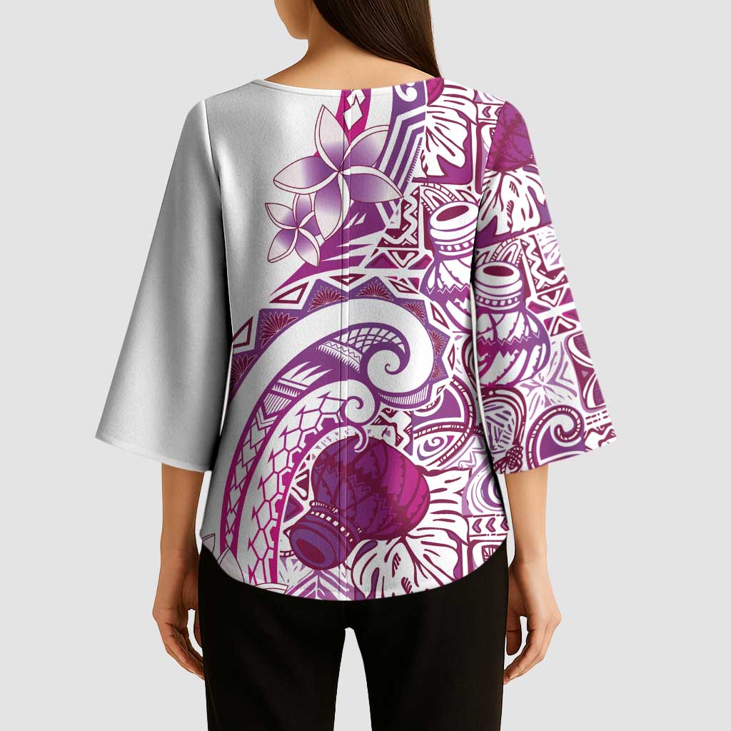 Aloha Hawaii Tapa Kimono Sleeve Blouse Vibrant Fuchsia Hawaiian Ipu - Polynesian Pride