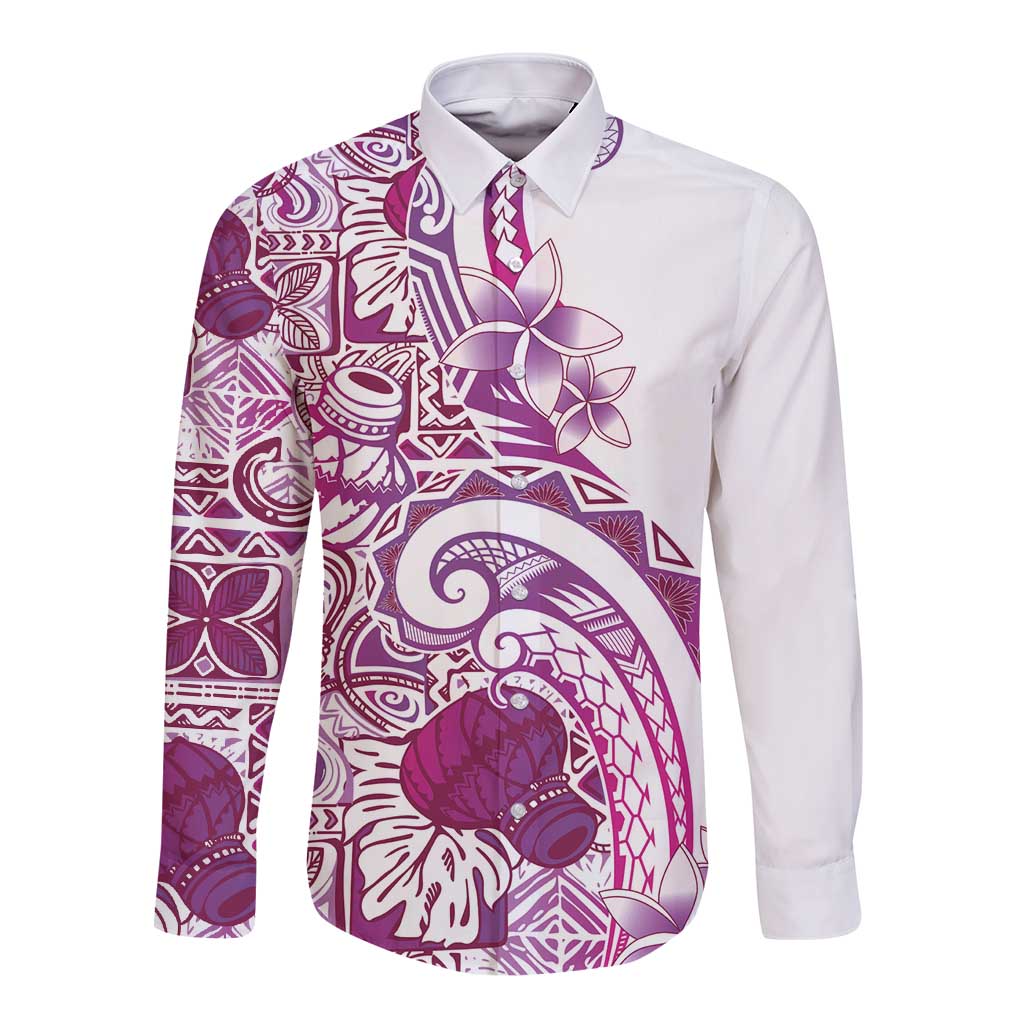 Aloha Hawaii Tapa Long Sleeve Button Shirt Vibrant Fuchsia Hawaiian Ipu LT7 Unisex Fuchsia - Polynesian Pride