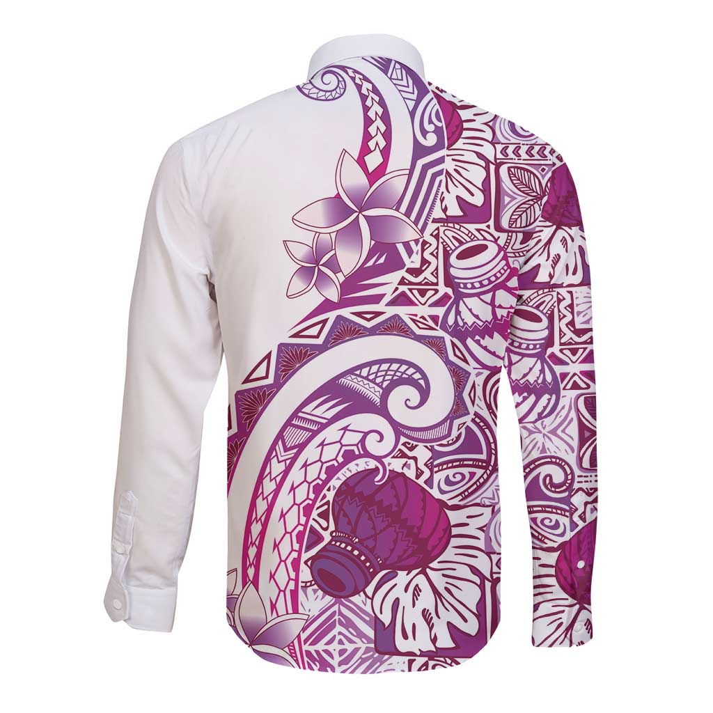 Aloha Hawaii Tapa Long Sleeve Button Shirt Vibrant Fuchsia Hawaiian Ipu LT7 - Polynesian Pride
