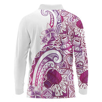 Aloha Hawaii Tapa Long Sleeve Polo Shirt Vibrant Fuchsia Hawaiian Ipu LT7 - Polynesian Pride