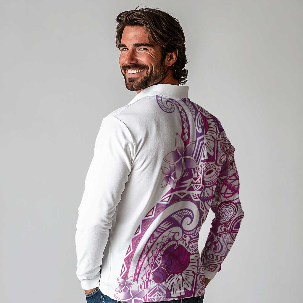 Aloha Hawaii Tapa Long Sleeve Polo Shirt Vibrant Fuchsia Hawaiian Ipu LT7 - Polynesian Pride