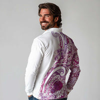 Aloha Hawaii Tapa Long Sleeve Polo Shirt Vibrant Fuchsia Hawaiian Ipu LT7 - Polynesian Pride