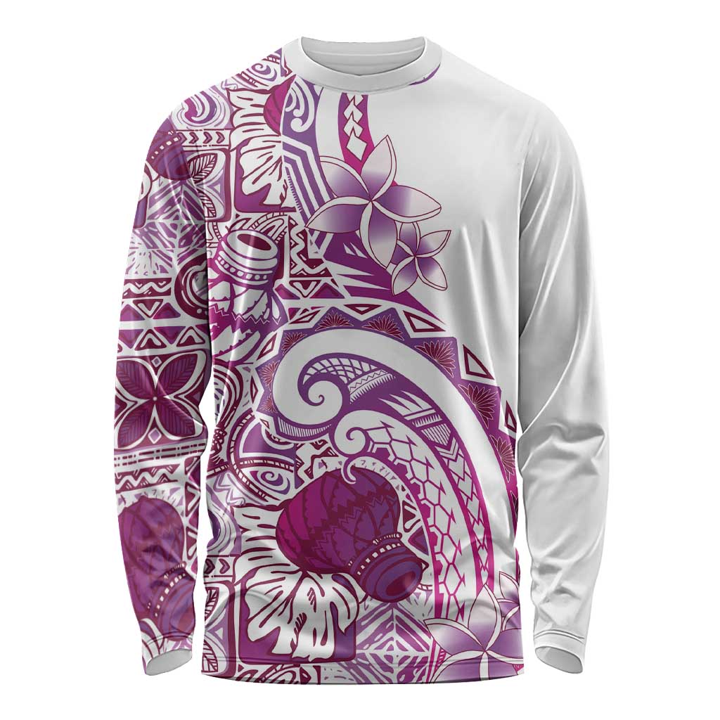 Aloha Hawaii Tapa Long Sleeve Shirt Vibrant Fuchsia Hawaiian Ipu LT7 Unisex Fuchsia - Polynesian Pride