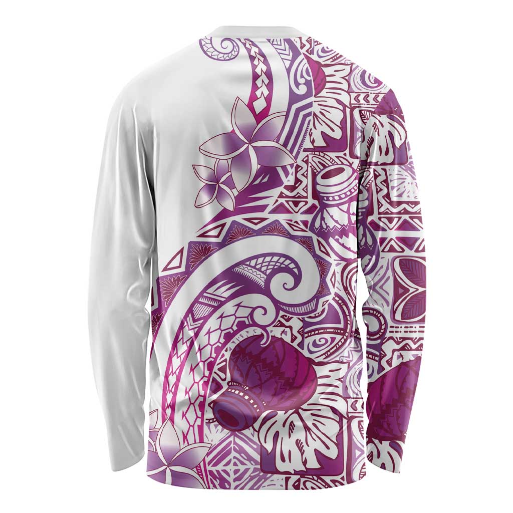 Aloha Hawaii Tapa Long Sleeve Shirt Vibrant Fuchsia Hawaiian Ipu LT7 - Polynesian Pride