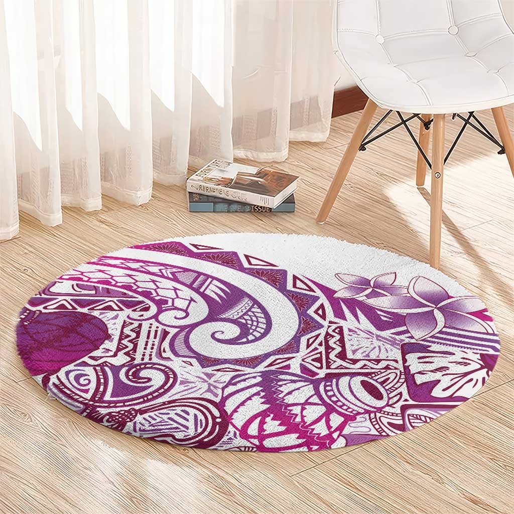 Aloha Hawaii Tapa Round Carpet Vibrant Fuchsia Hawaiian Ipu - Polynesian Pride