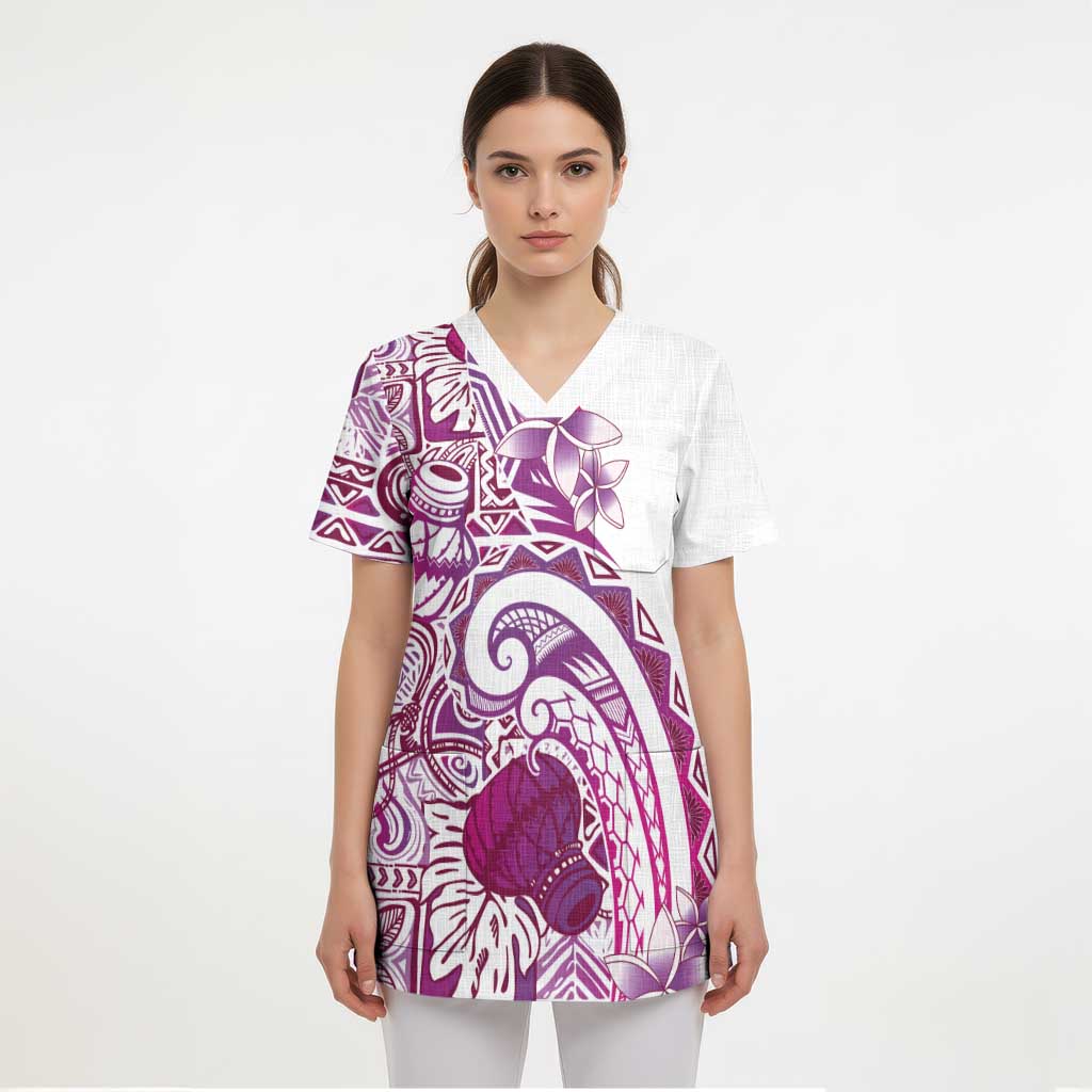 Aloha Hawaii Tapa Scrub Top Vibrant Fuchsia Hawaiian Ipu - Polynesian Pride