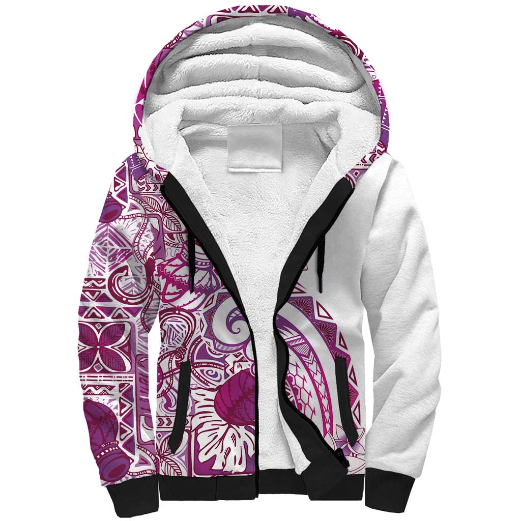 Aloha Hawaii Tapa Sherpa Hoodie Vibrant Fuchsia Hawaiian Ipu LT7 Unisex Fuchsia - Polynesian Pride