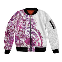 Aloha Hawaii Tapa Sleeve Zip Bomber Jacket Vibrant Fuchsia Hawaiian Ipu - Polynesian Pride
